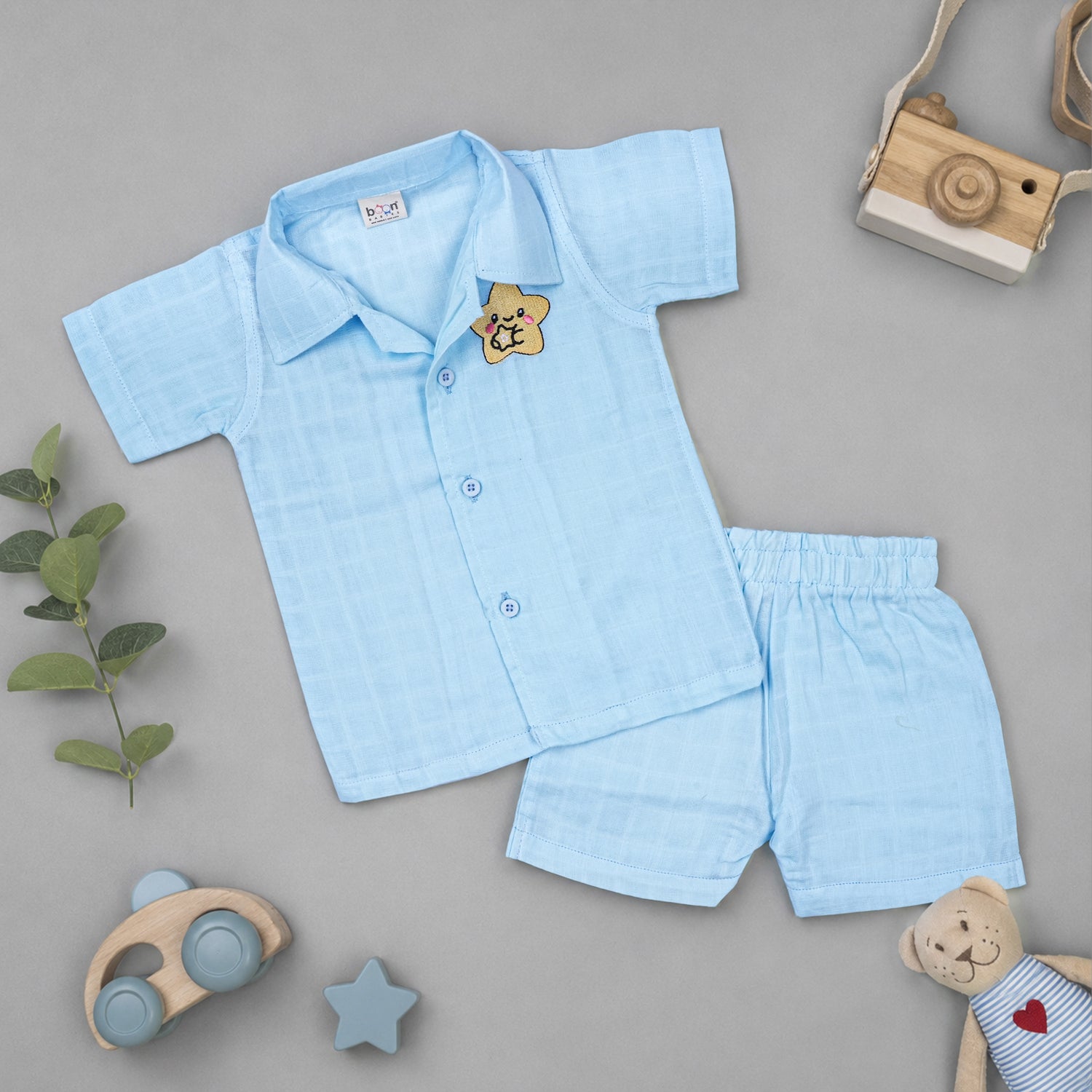 Boys Muslin Open Collar Embroidered Casual Shirt | Star