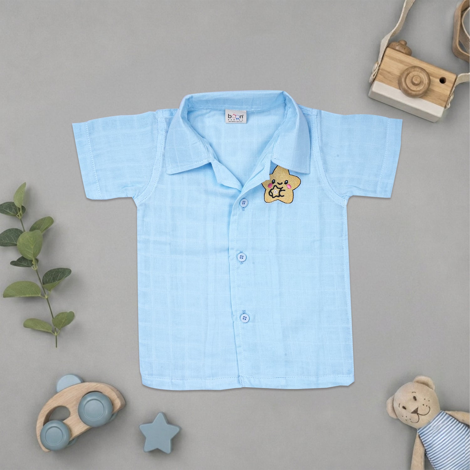 Boys Muslin Open Collar Embroidered Casual Shirt | Star