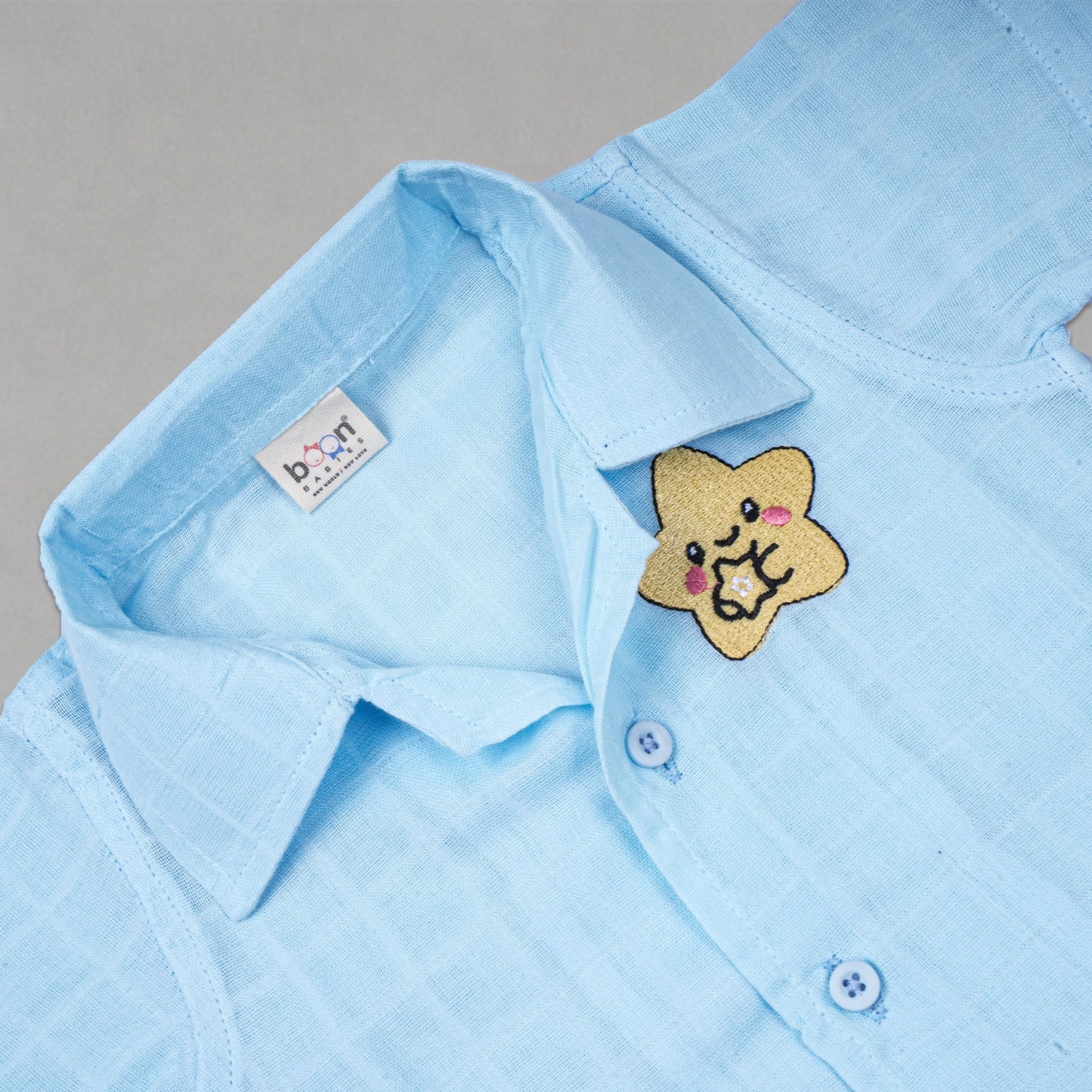 Boys Muslin Open Collar Embroidered Casual Shirt | Star