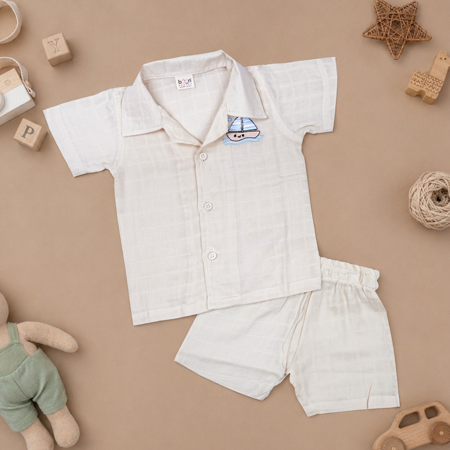 Boys Muslin Open Collar Embroidered Casual Shirt |Ship