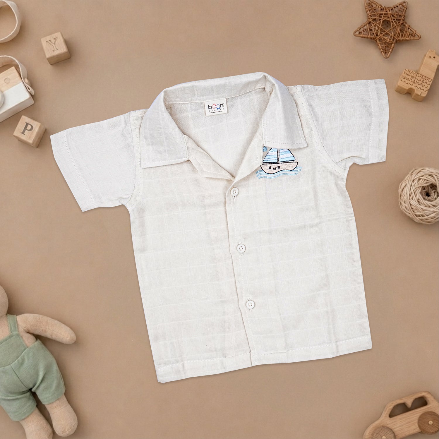 Boys Muslin Open Collar Embroidered Casual Shirt |Ship