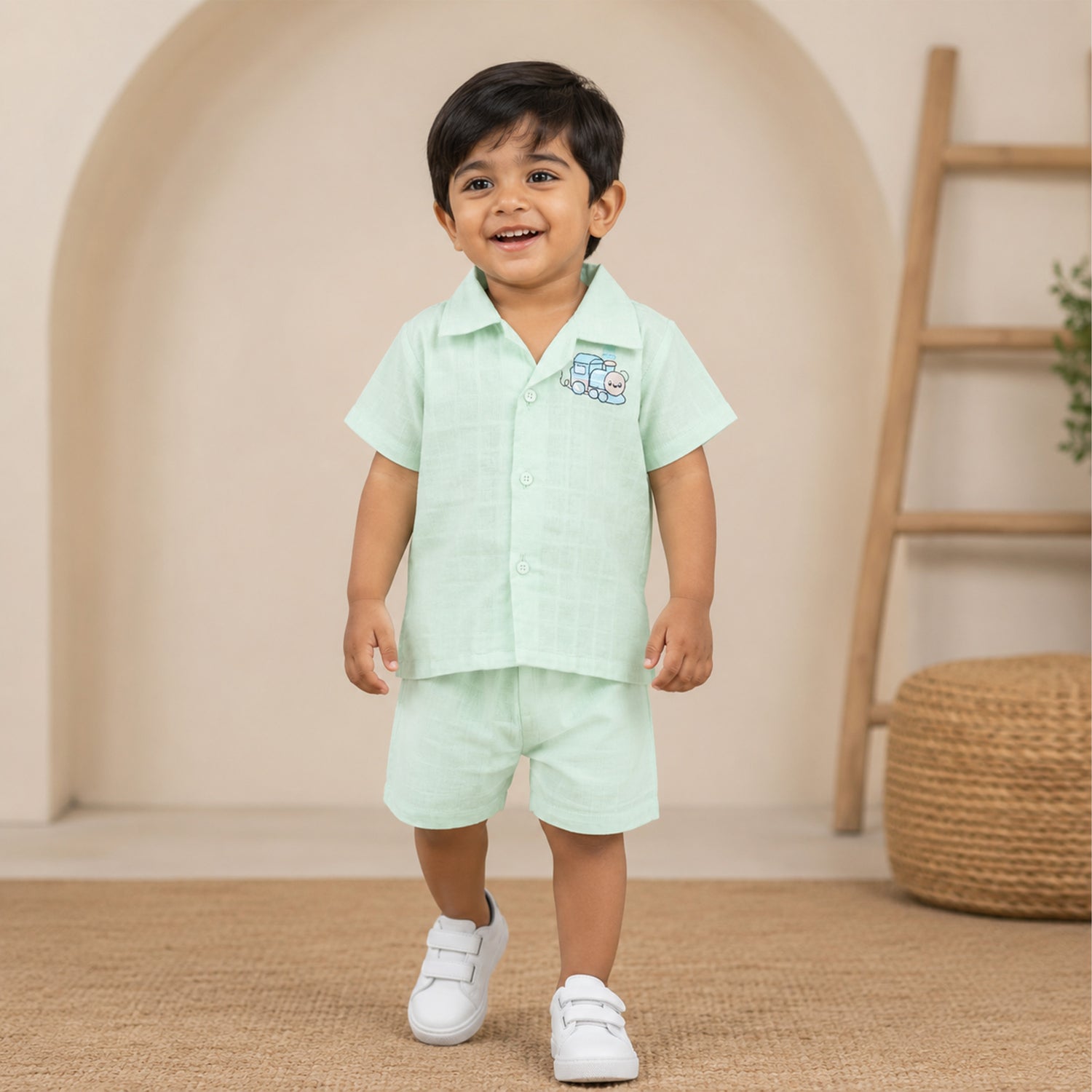 Boys Muslin Open Collar Embroidered Casual Shirt | Train