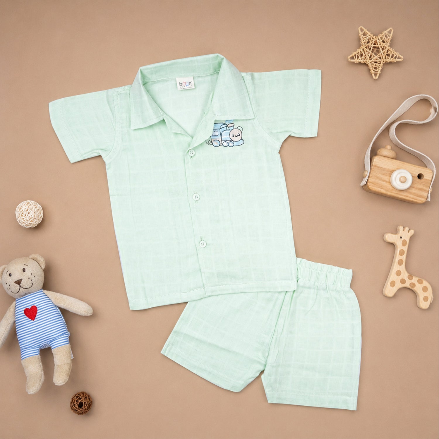 Boys Muslin Open Collar Embroidered Casual Shirt | Train