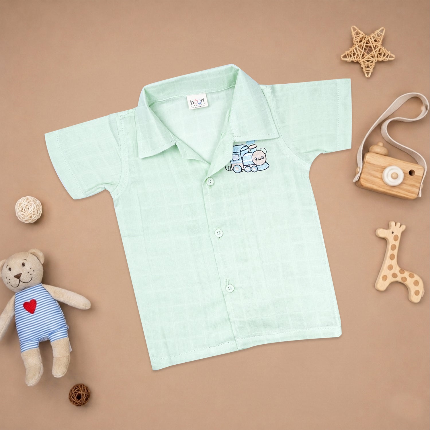 Boys Muslin Open Collar Embroidered Casual Shirt | Train