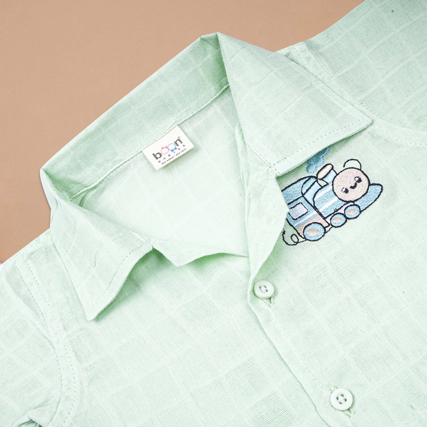 Boys Muslin Open Collar Embroidered Casual Shirt | Train