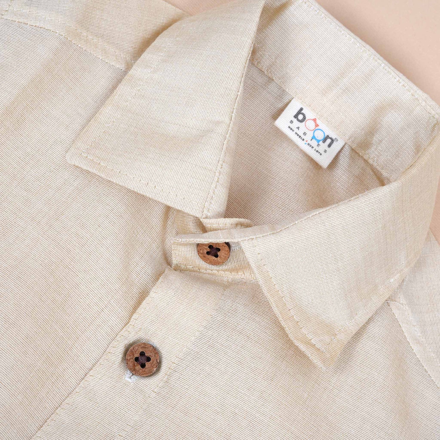 Classic Beige Silk Shirt and Golden Border Pattu Dhoti Set for Boys