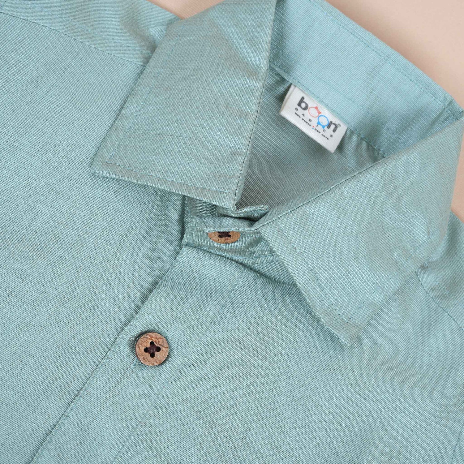 Traditional Light Blue Shirt and Golden Pattu Dhoti Set for Baby Boys