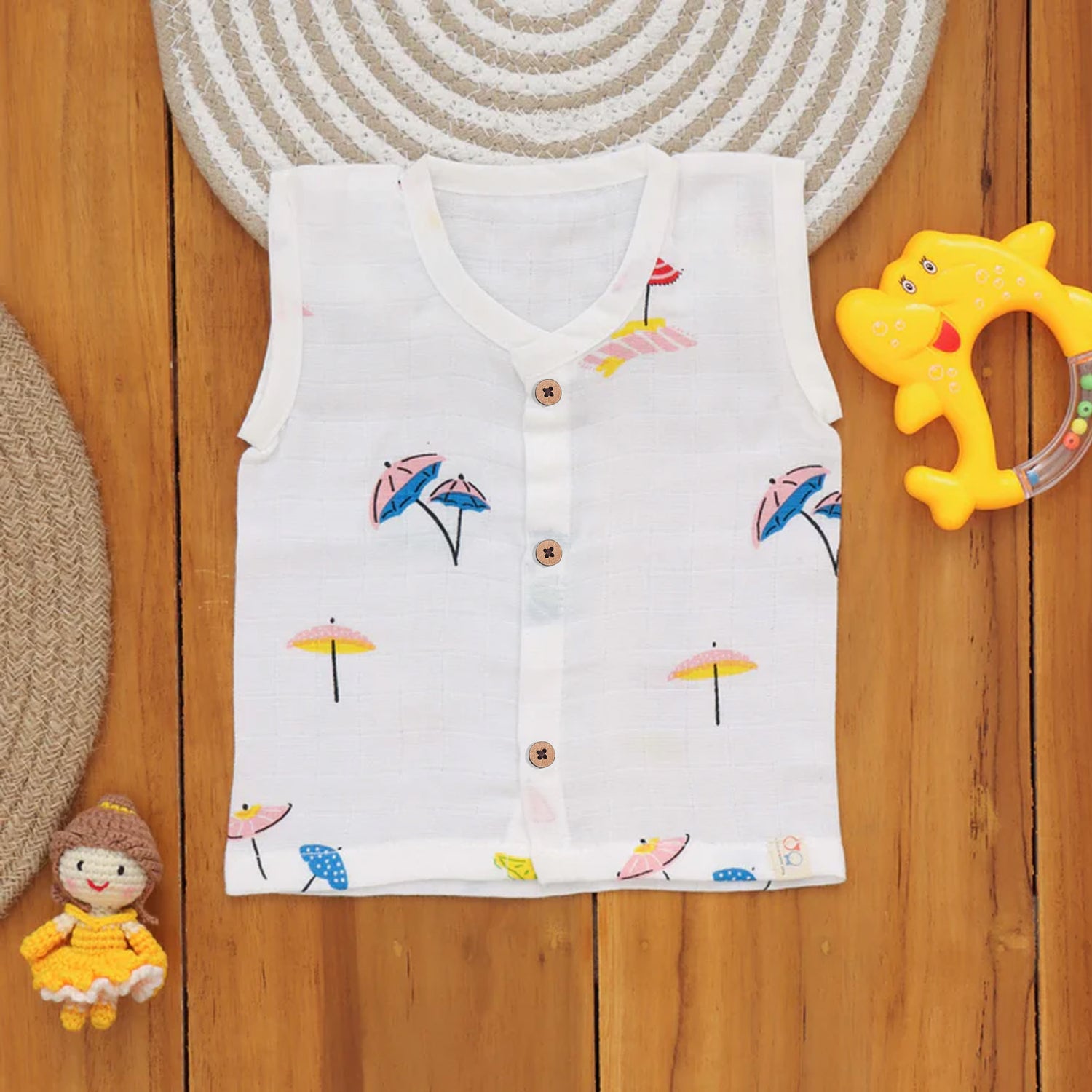 Muslin Printed Wooden Button Jabla PJ007 - Umberlla Print