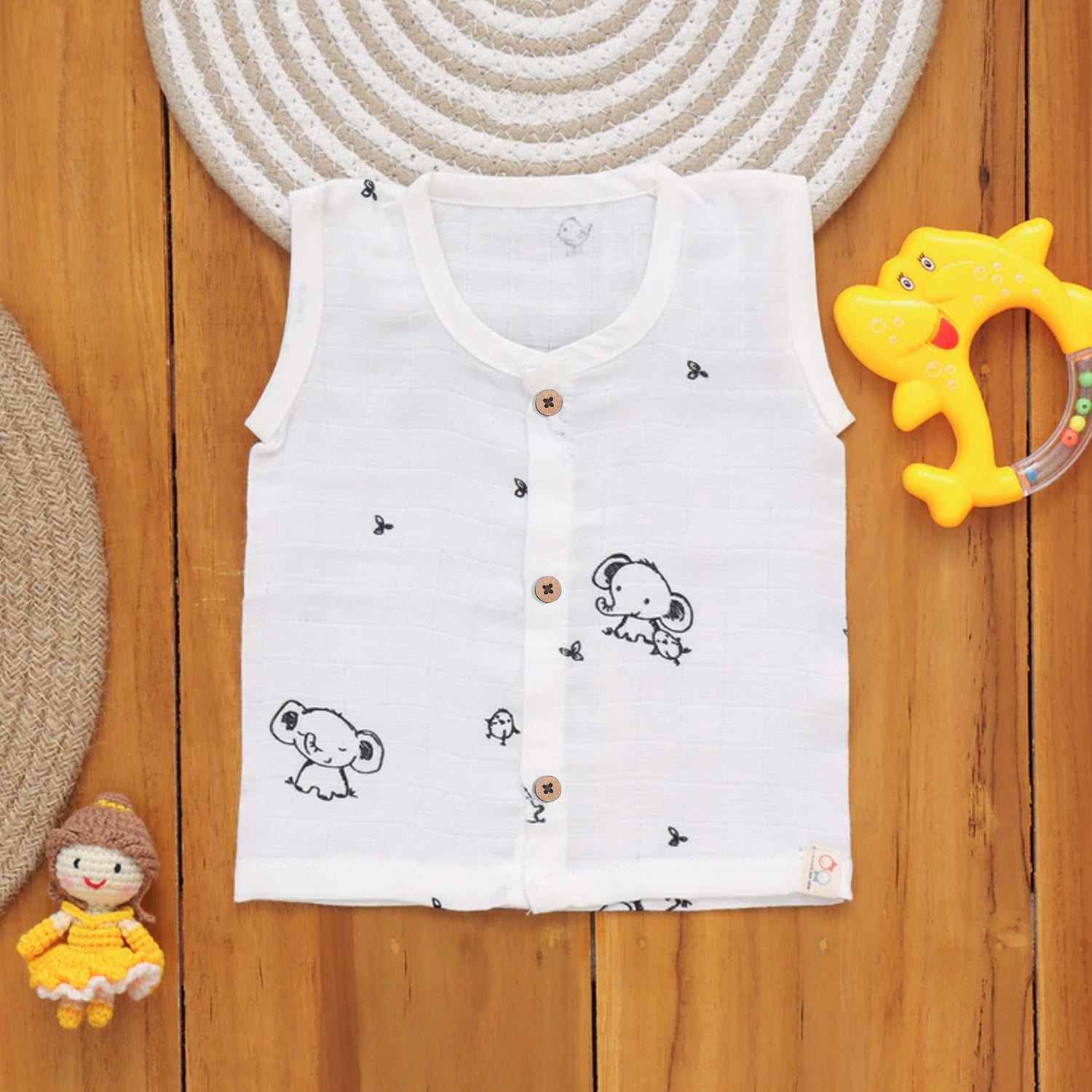 Muslin Printed Wooden Button Jabla PJ004 - Elephant Print