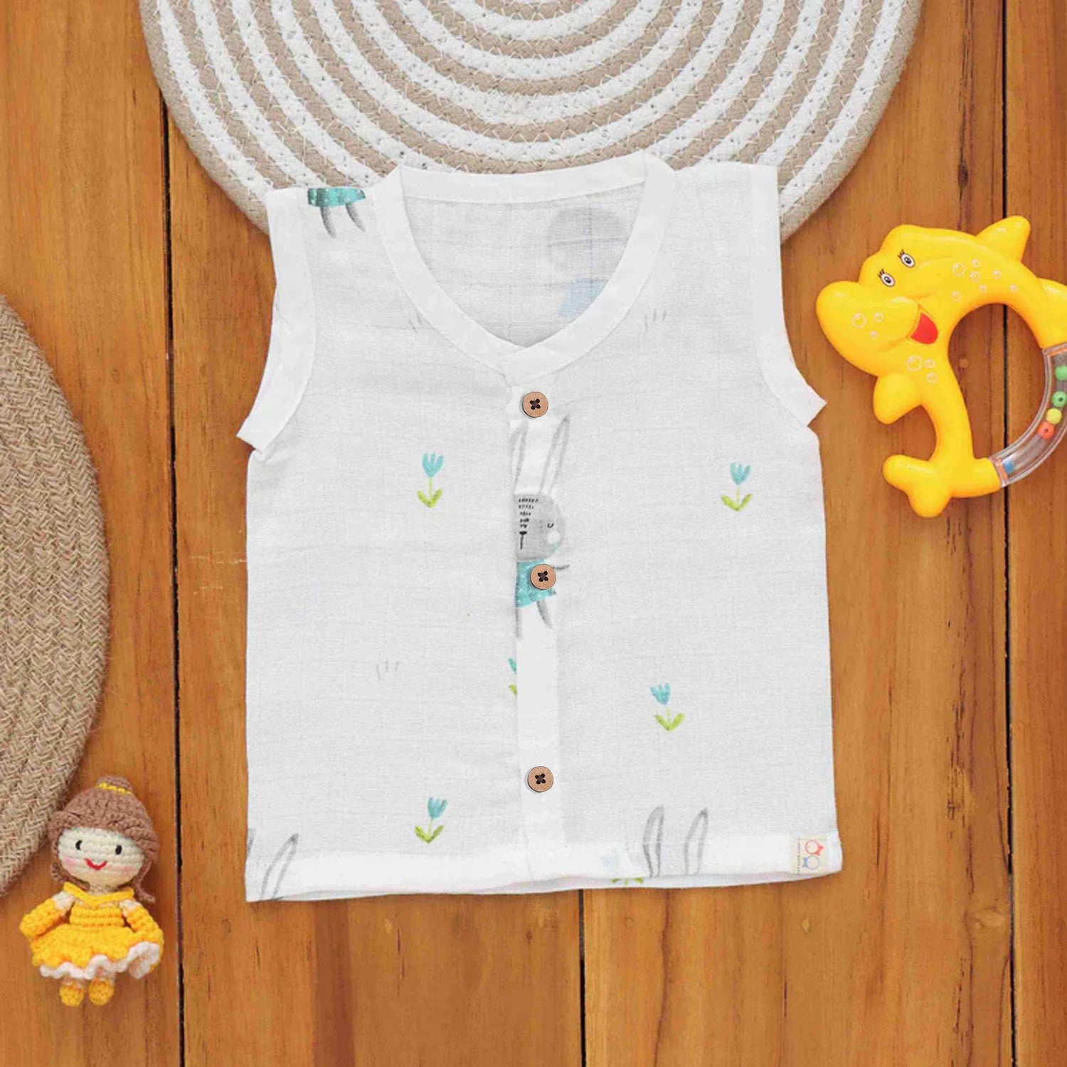 Muslin Printed Wooden Button Jabla PJ006 - Bunny Print