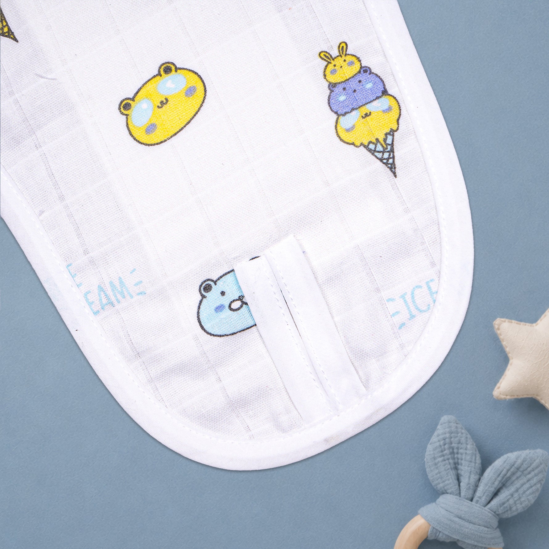 Printed muslin baby nappy from boonbabies, soft and breathable reusable cloth diaper for newborns aged 0-3 months.