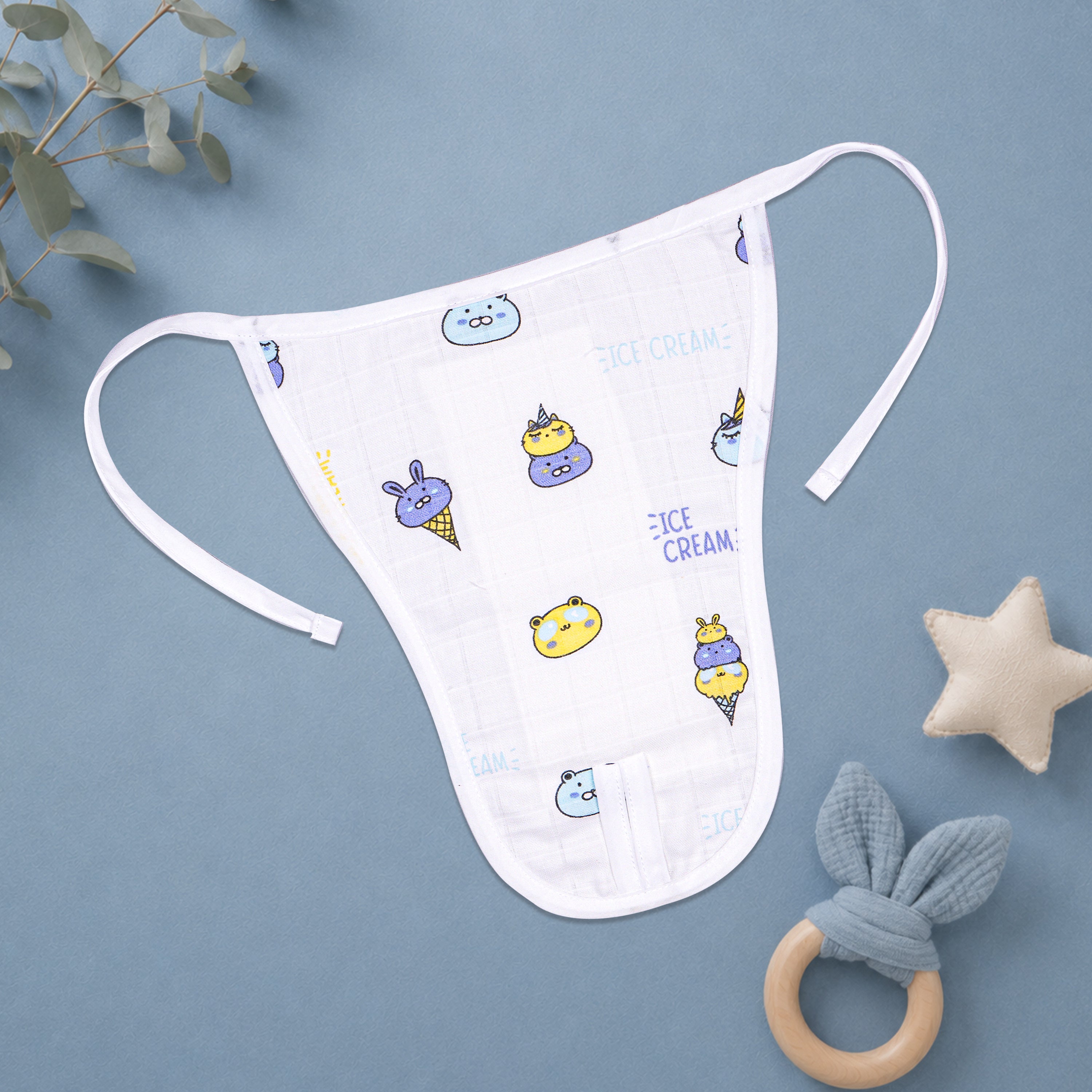 Printed boonbabies muslin baby nappy for newborns, soft and breathable reusable cloth diaper for 0-3 months infants.