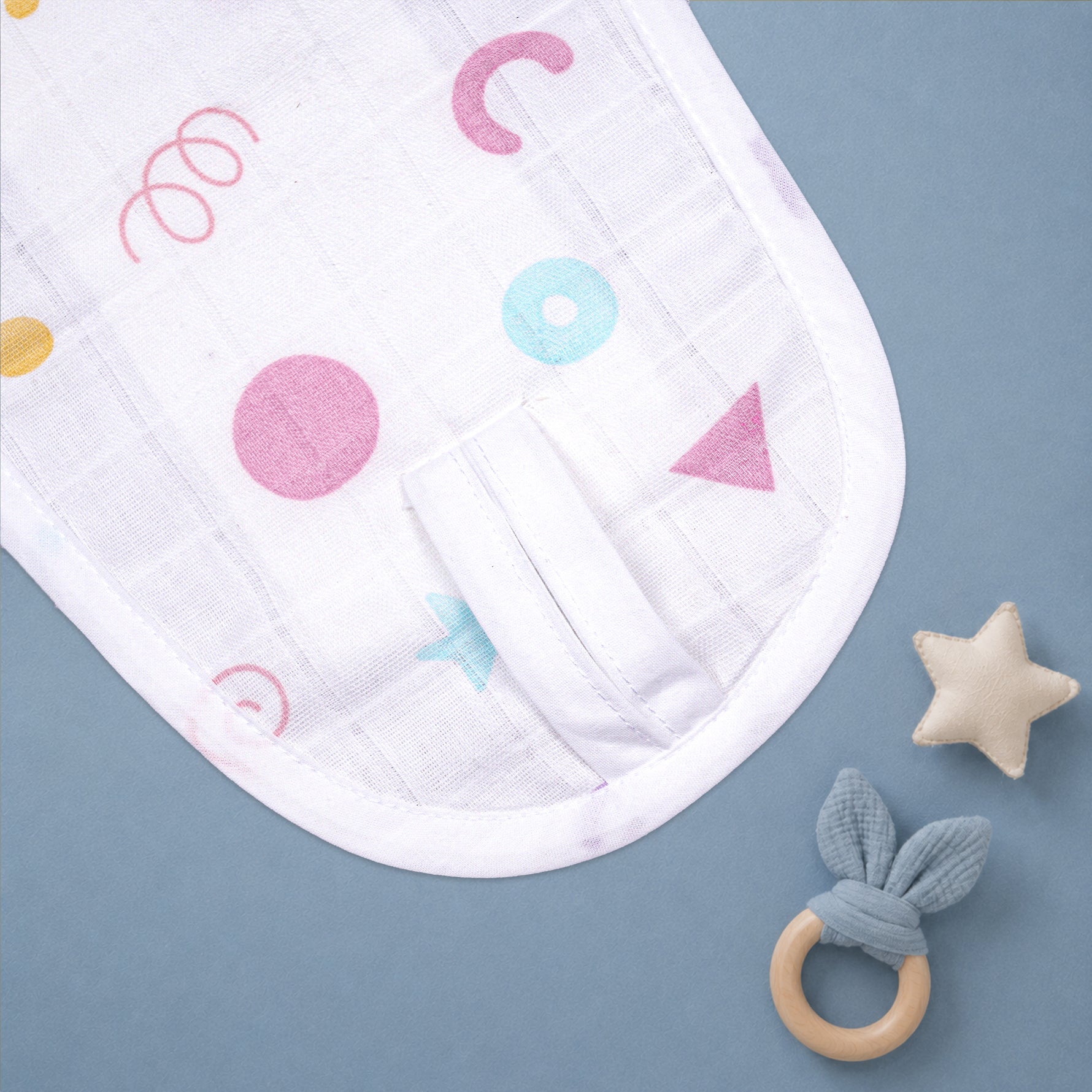 Printed muslin baby nappy by boonbabies, soft and breathable reusable cloth diaper for newborns aged 0-3 months.