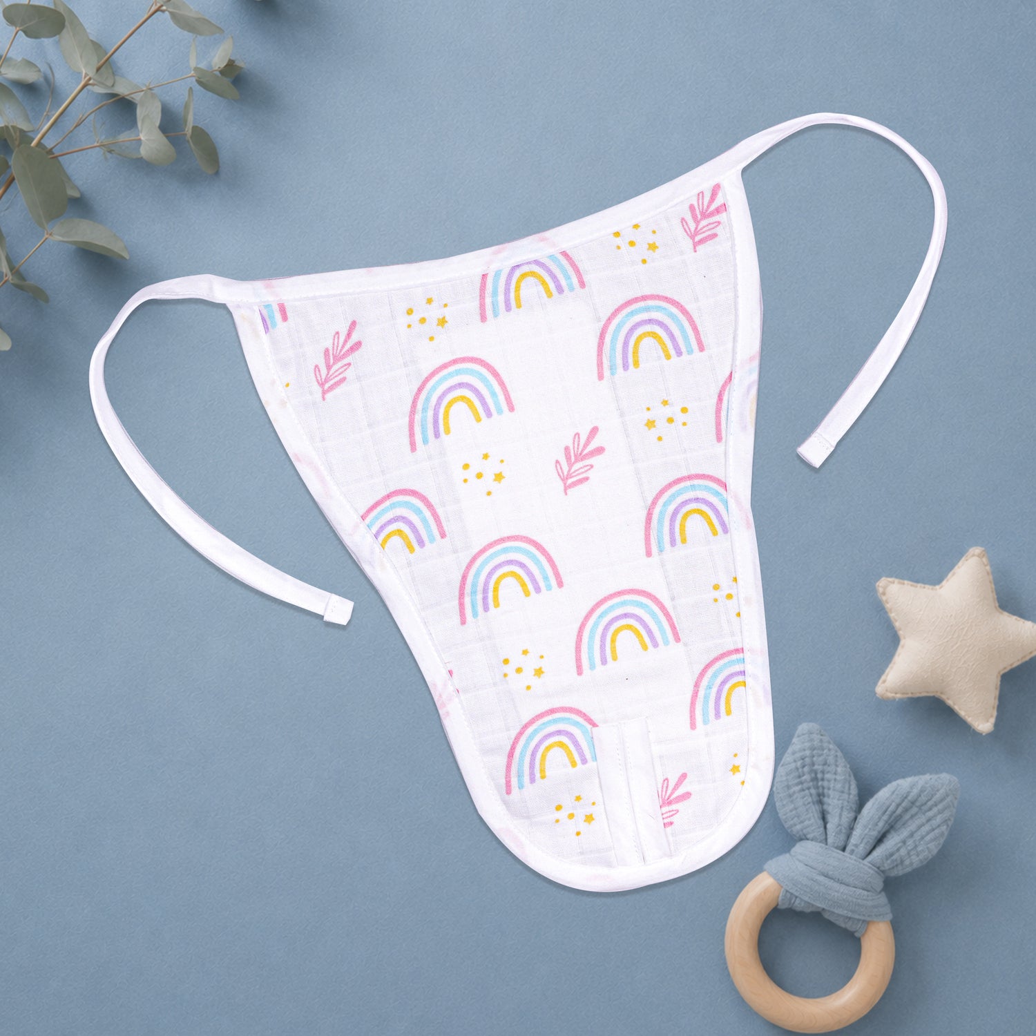 Printed muslin baby nappy from boonbabies, soft and breathable reusable cloth diaper for newborns aged 0-3 months.