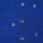 Festive silk Panjagajam set in royal blue and white for baby boys. Comfortable and traditional – ideal for 6M–3Y.