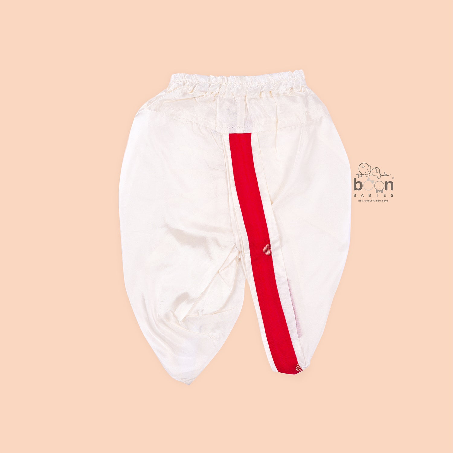 Traditional red silk panjagajam set with a stylish butta jacket – perfect for boys aged 6M to 3Y. A festive must-have from Boon Babies.