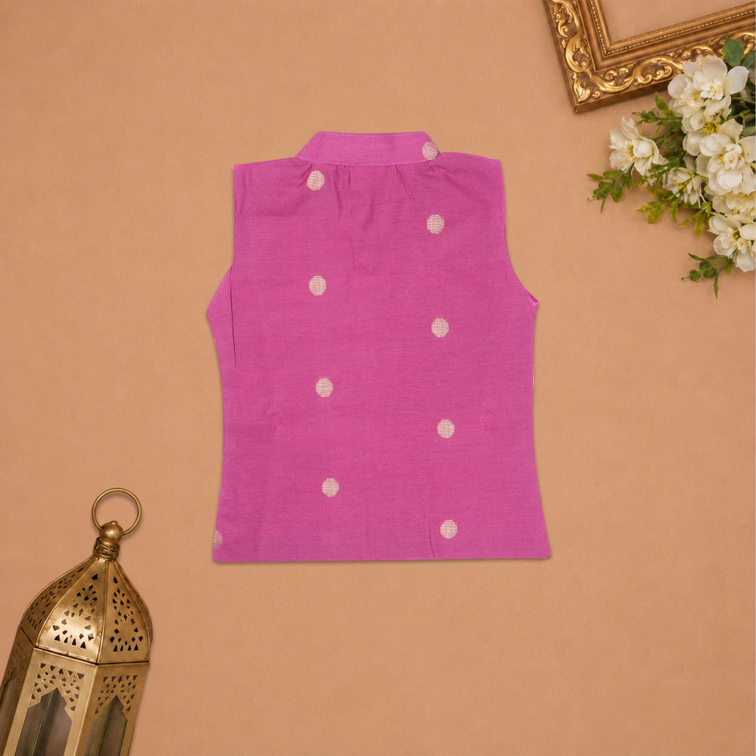 Boys Baby Pink Silk Panchagajam Set with Butta Print | Mandarin Collar Ethnic Wear