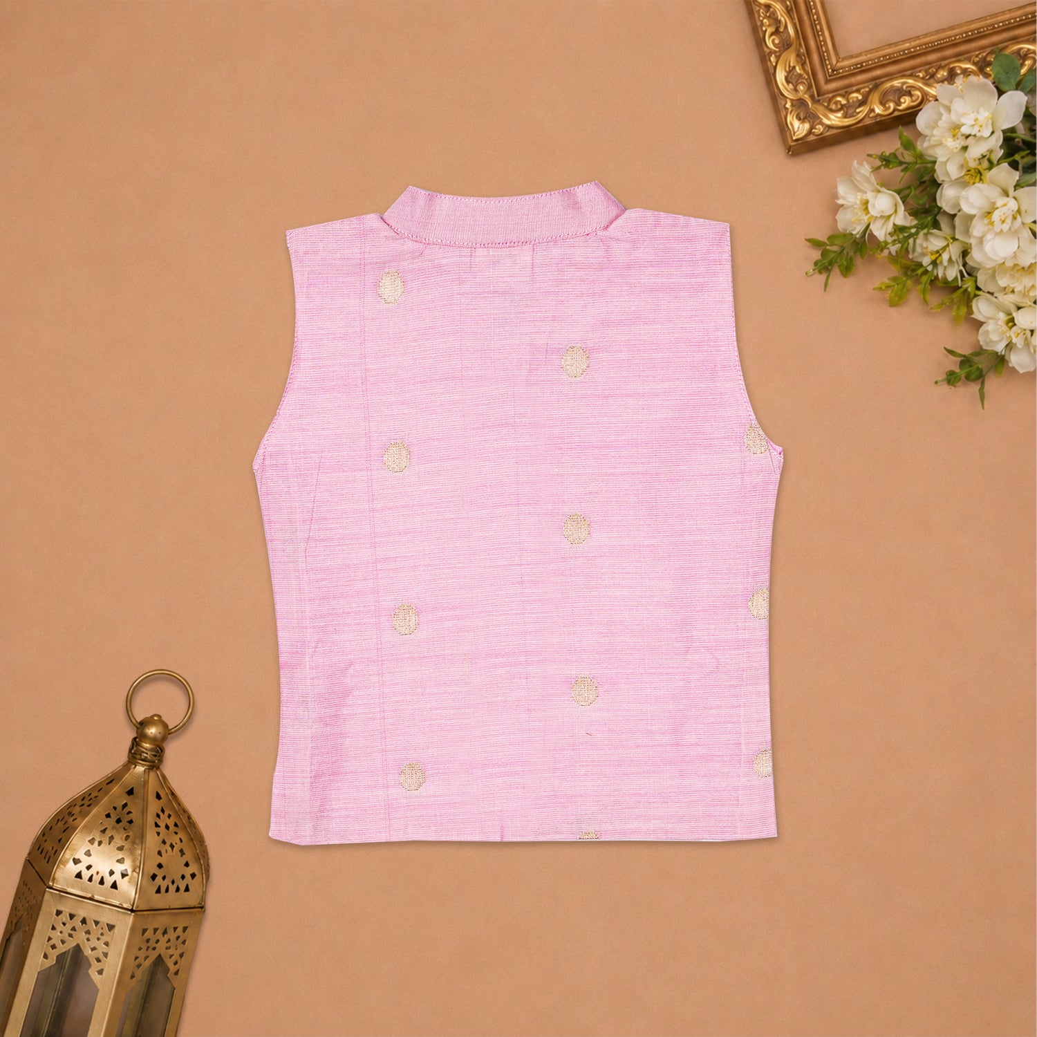 Boys Baby Rani Pink Silk Panchagajam Set with Butta Print | Mandarin Collar Ethnic Wear