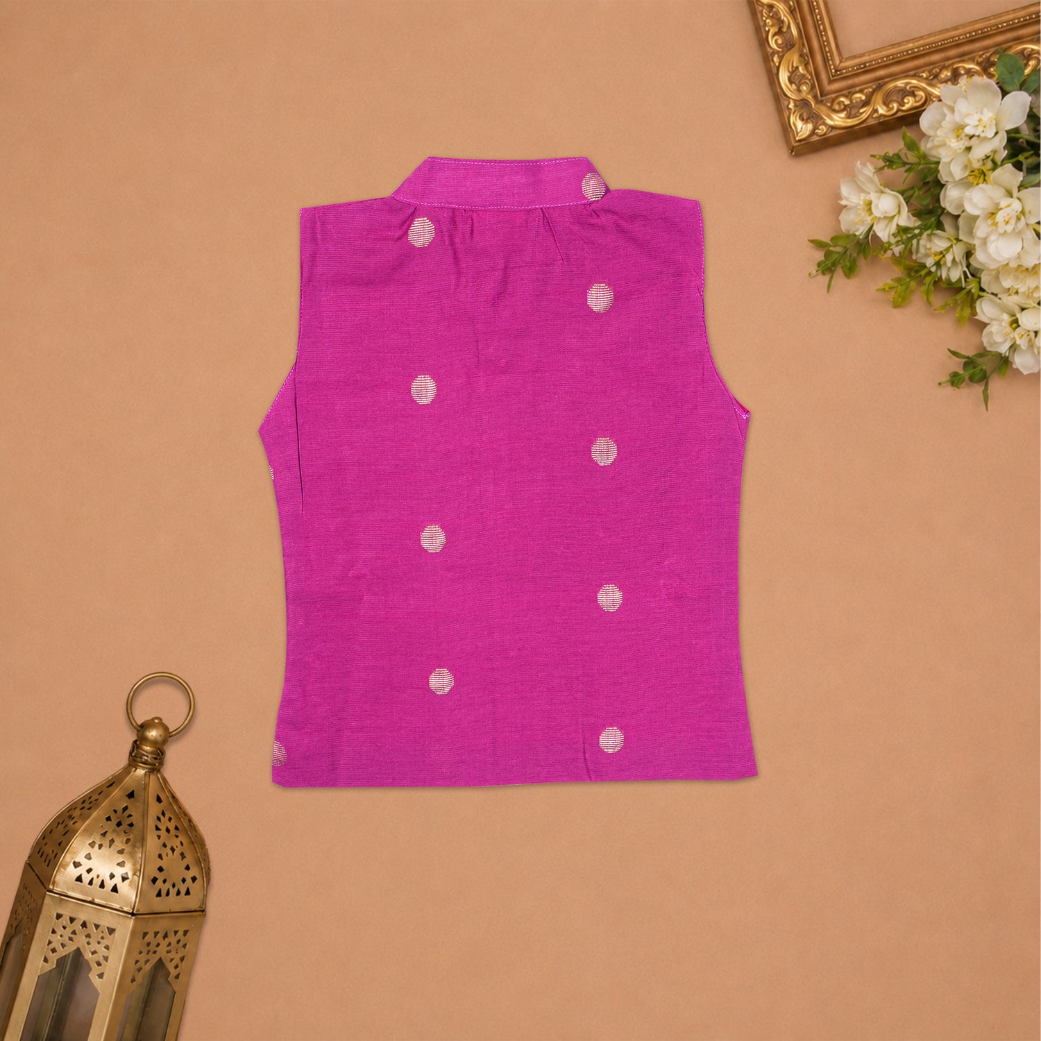 Boys Baby Magenta Pink Silk Panchagajam Set with Butta Print | Mandarin Collar Ethnic Wear