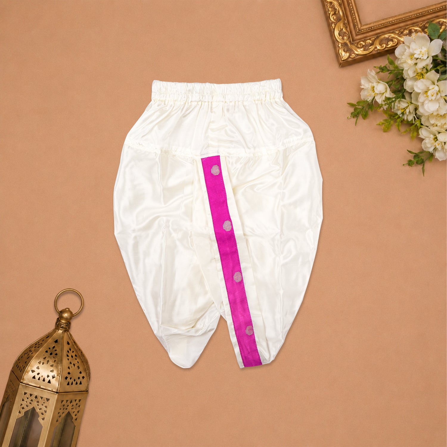 Boys Baby Magenta Pink Silk Panchagajam Set with Butta Print | Mandarin Collar Ethnic Wear