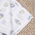 Soft breathable Boon Babies muslin swaddle blanket, 100x100 cm, with printed baby wrap design, ideal for swaddling and comfort.