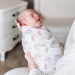 Soft, breathable printed muslin swaddle blanket by Boon Babies, 100x100 cm, gentle wrap for babies.
