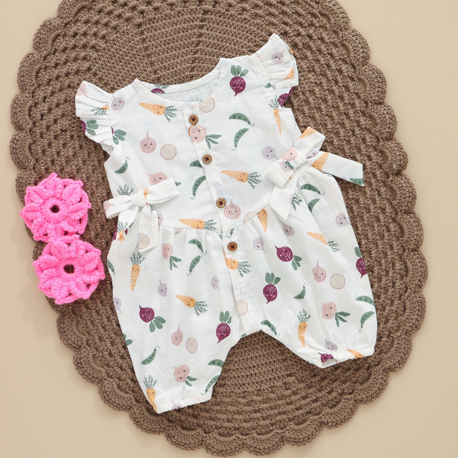 Playful Vegetable Print Baby Romper – Soft and Comfy