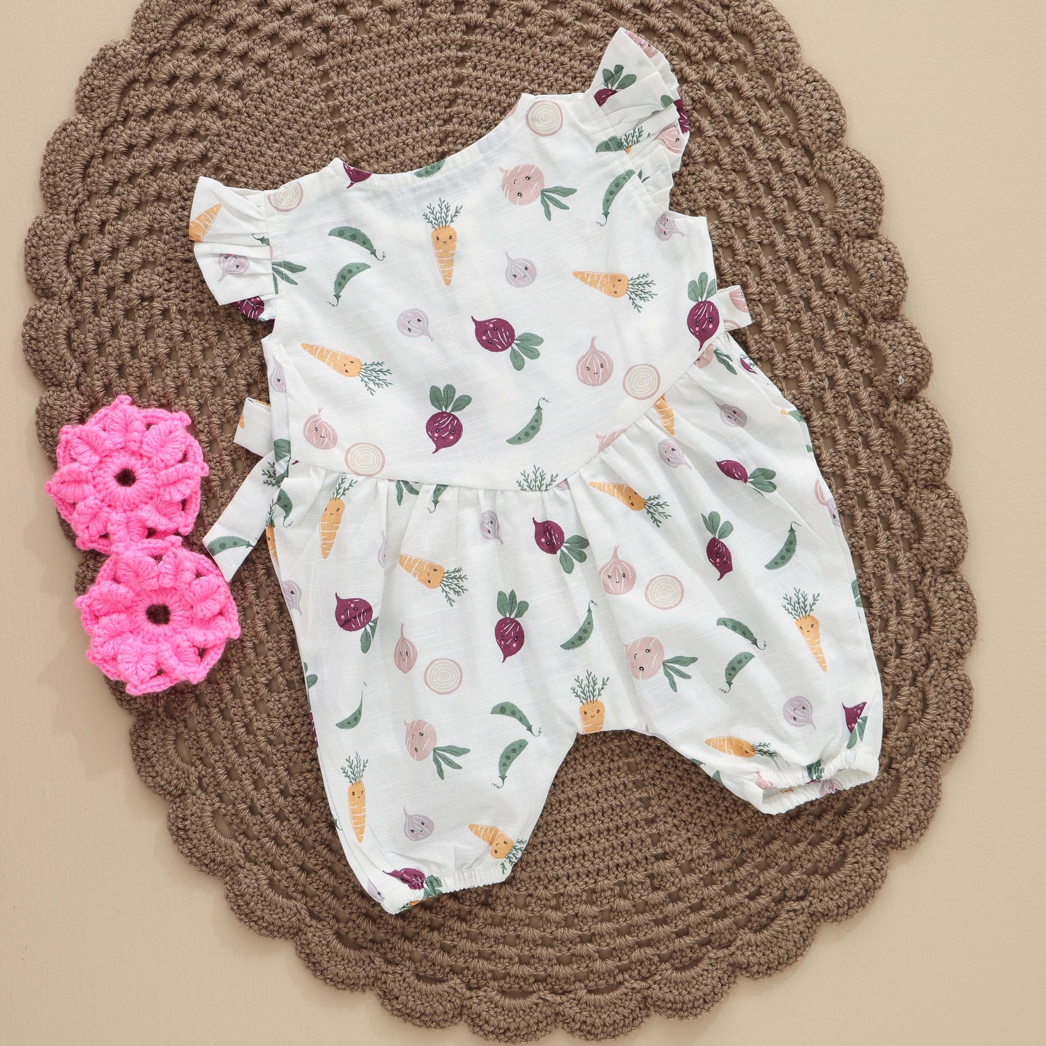 Playful Vegetable Print Baby Romper – Soft and Comfy