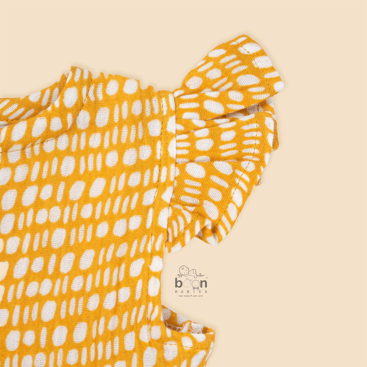 Yellow Crinkled Muslin Baby Romper – Soft, Playful & Perfect
