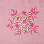 Blush pink embroidered cotton top with cream skirt, elastic waist and lining – elegant Kerala-style ethnic wear for girls aged 1–5 years.