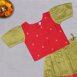 Girls olive green ethnic top and skirt set by Boon Babies, featuring traditional design and comfortable fabric.