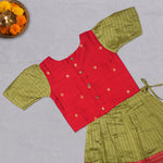 Girls olive green ethnic top and skirt set by Boon Babies, featuring traditional designs and comfortable fabric.