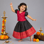 Girls black and red ethnic top and skirt set by Boon Babies, featuring traditional patterns and vibrant colors.