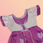 Elegant purple and silver ethnic Pattu frock for girls by Boon Babies, featuring intricate detailing and traditional style.