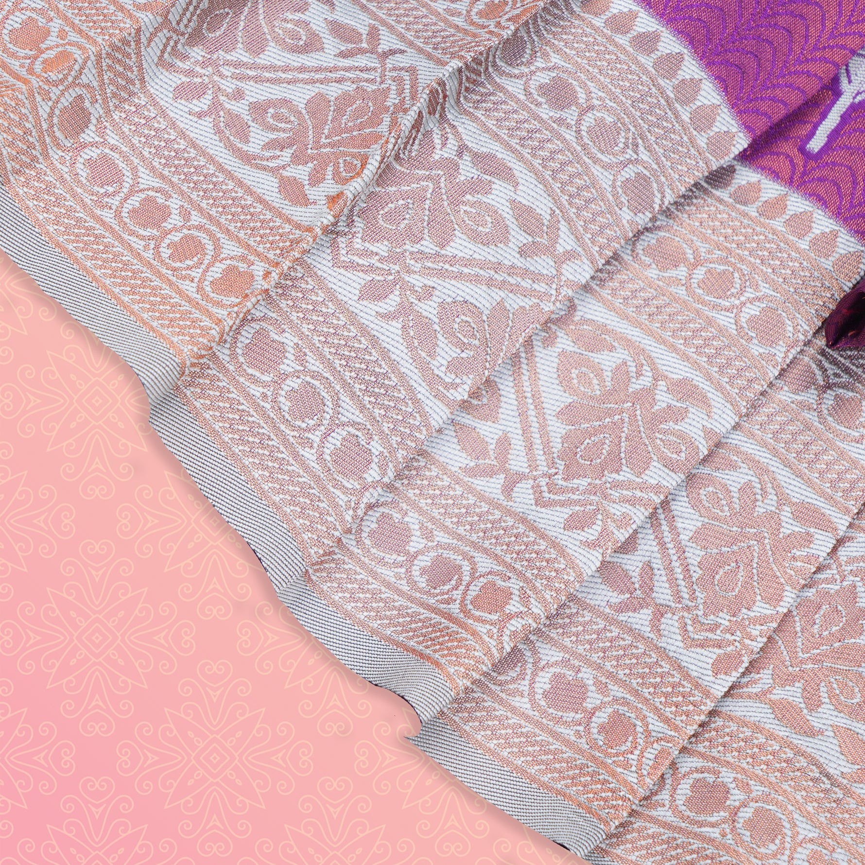 Elegant purple and silver ethnic frock for girls by Boon Babies, featuring intricate Pattu fabric and traditional design.