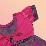 Navy blue and pink ethnic frock for girls by Boon Babies, featuring traditional Pattu design and intricate embroidery.