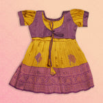 Elegant mustard purple ethnic frock for girls by Boon Babies, featuring traditional Pattu fabric and detailed craftsmanship.