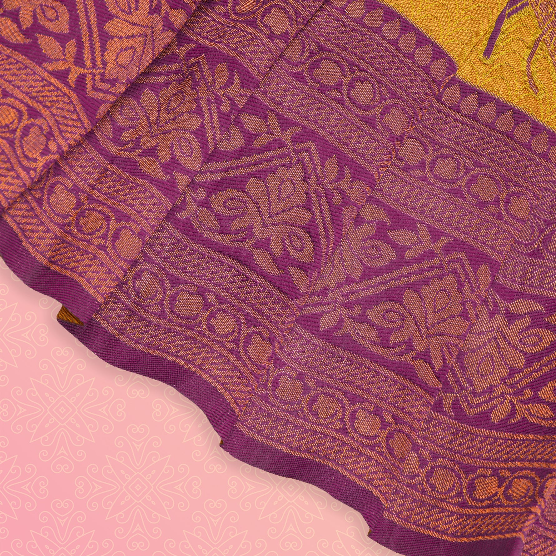 Girl wearing a mustard purple ethnic Pattu frock by Boon Babies, featuring traditional embroidery and festive design.