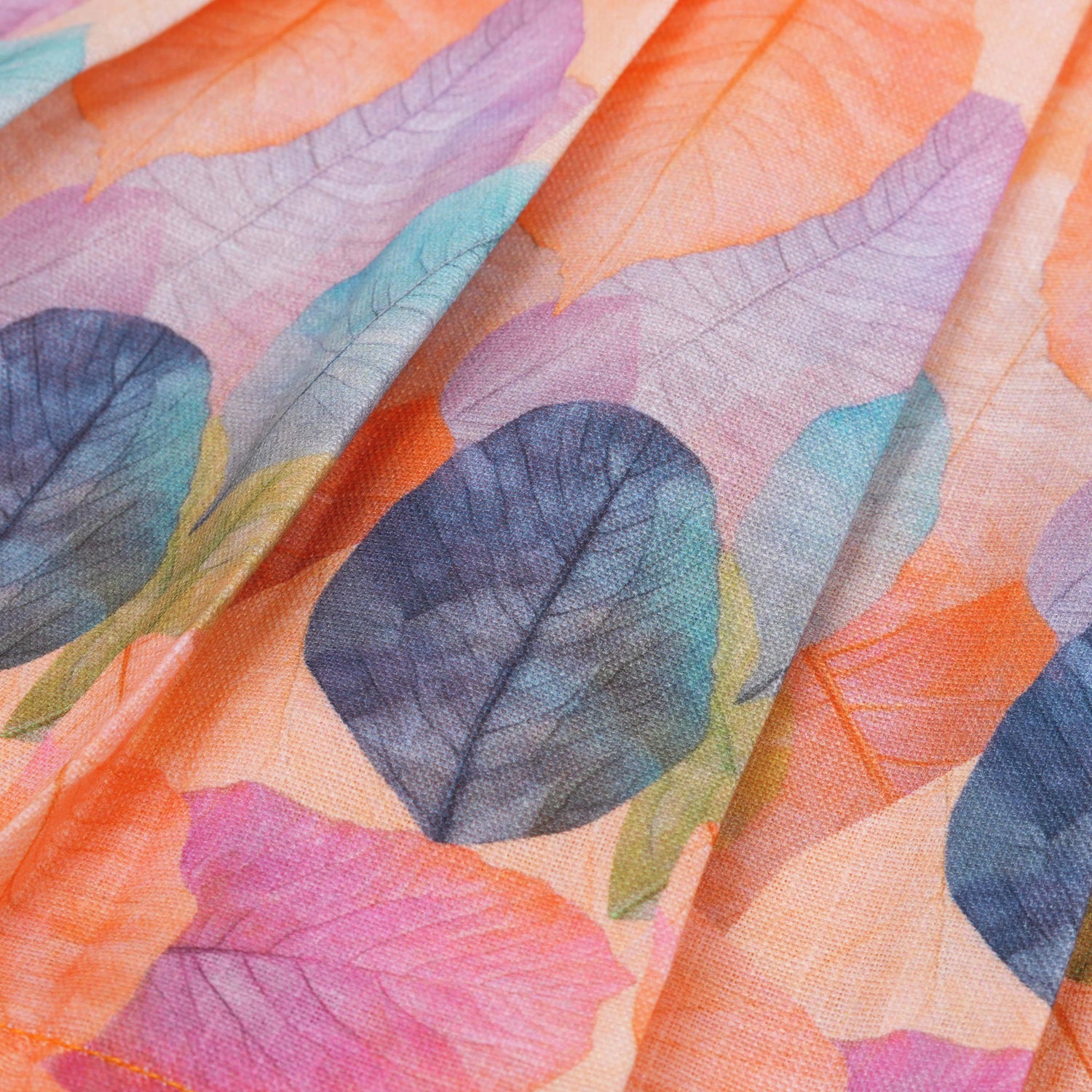 Colorful sleeveless cotton frock with multicolor leaf prints & bow. Ages 1–4 years. Perfect for festive outings, birthdays & everyday cuteness.