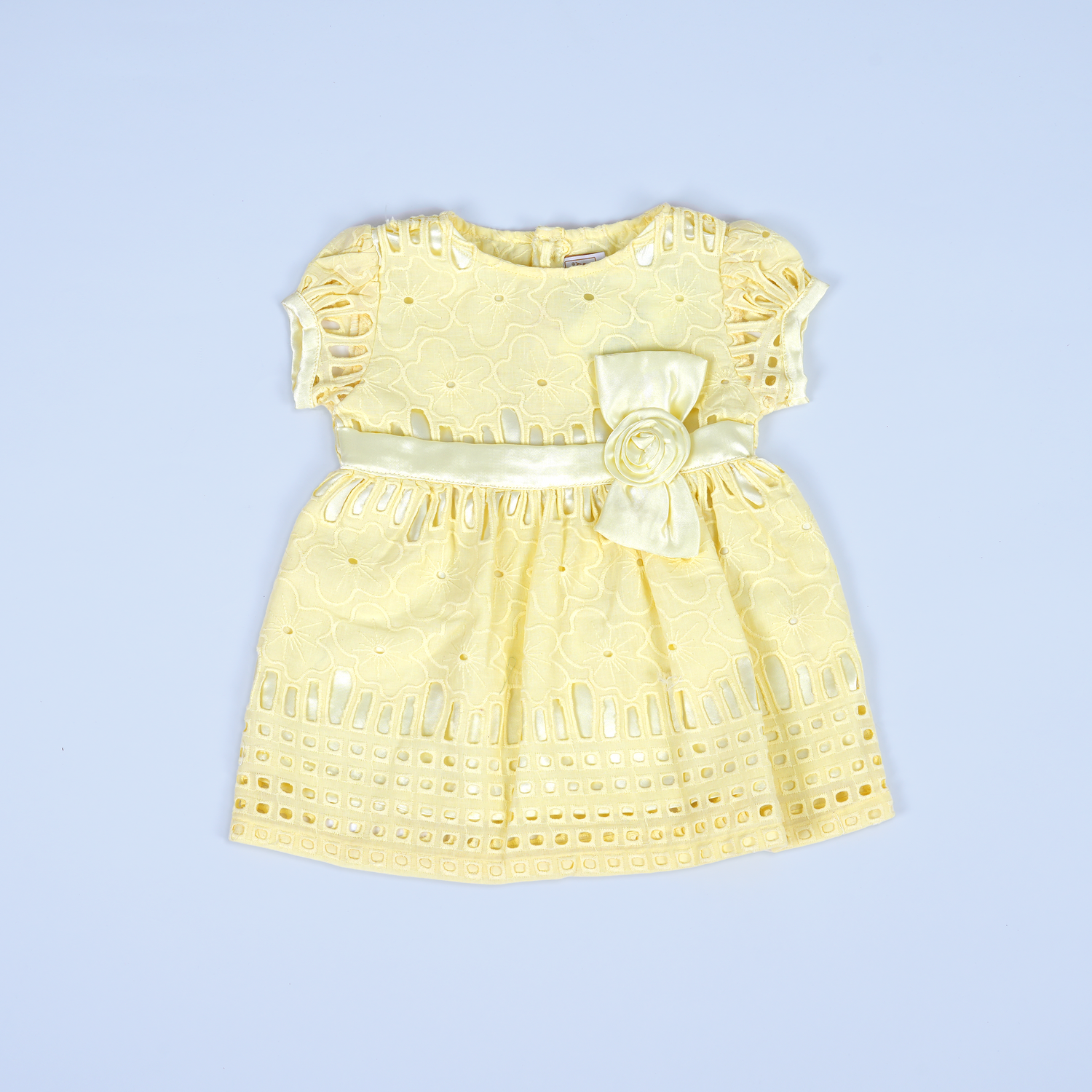 Sunny Yellow Lace Dress with Bow Accent