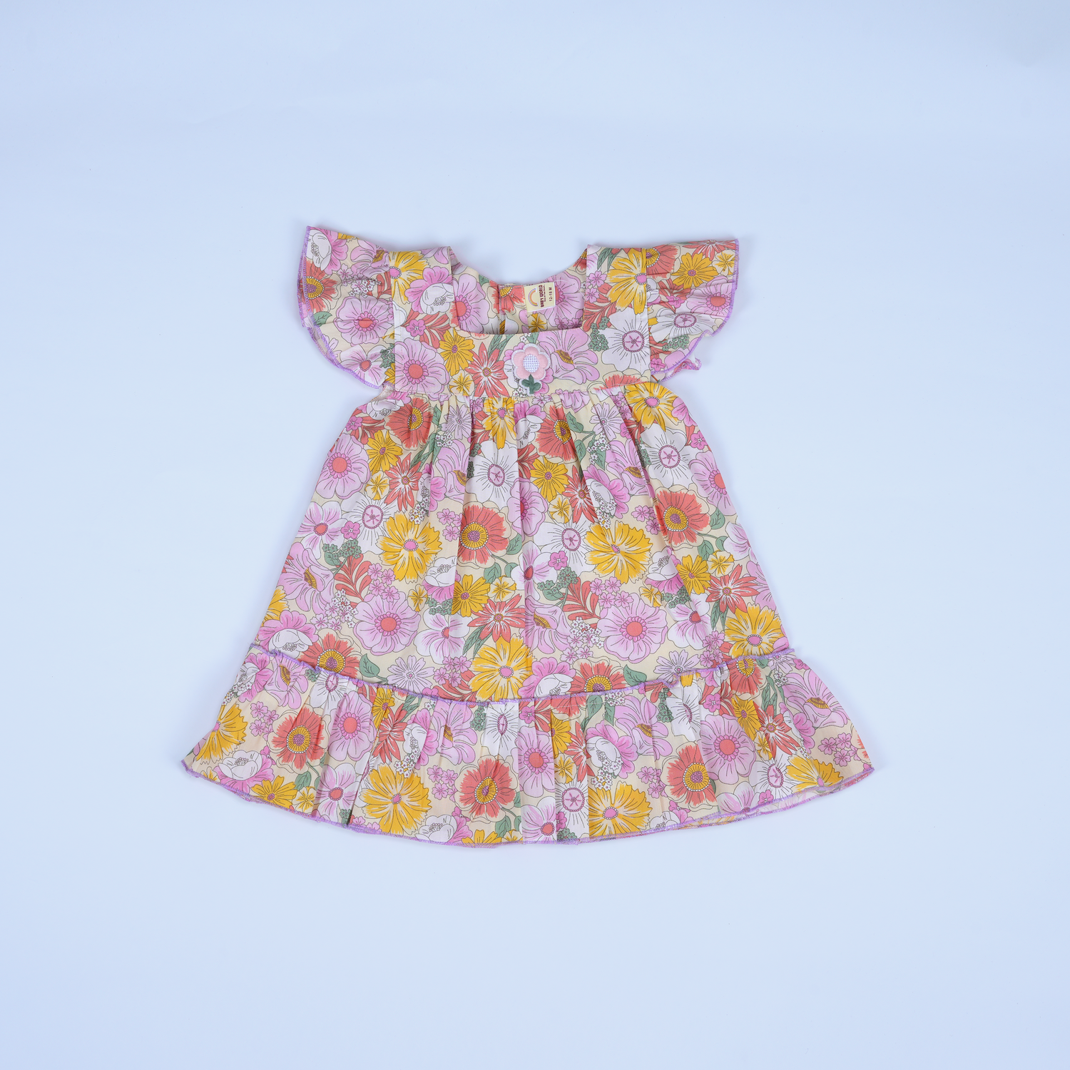 Vibrant Yellow Floral Tiered Ruffle Frock