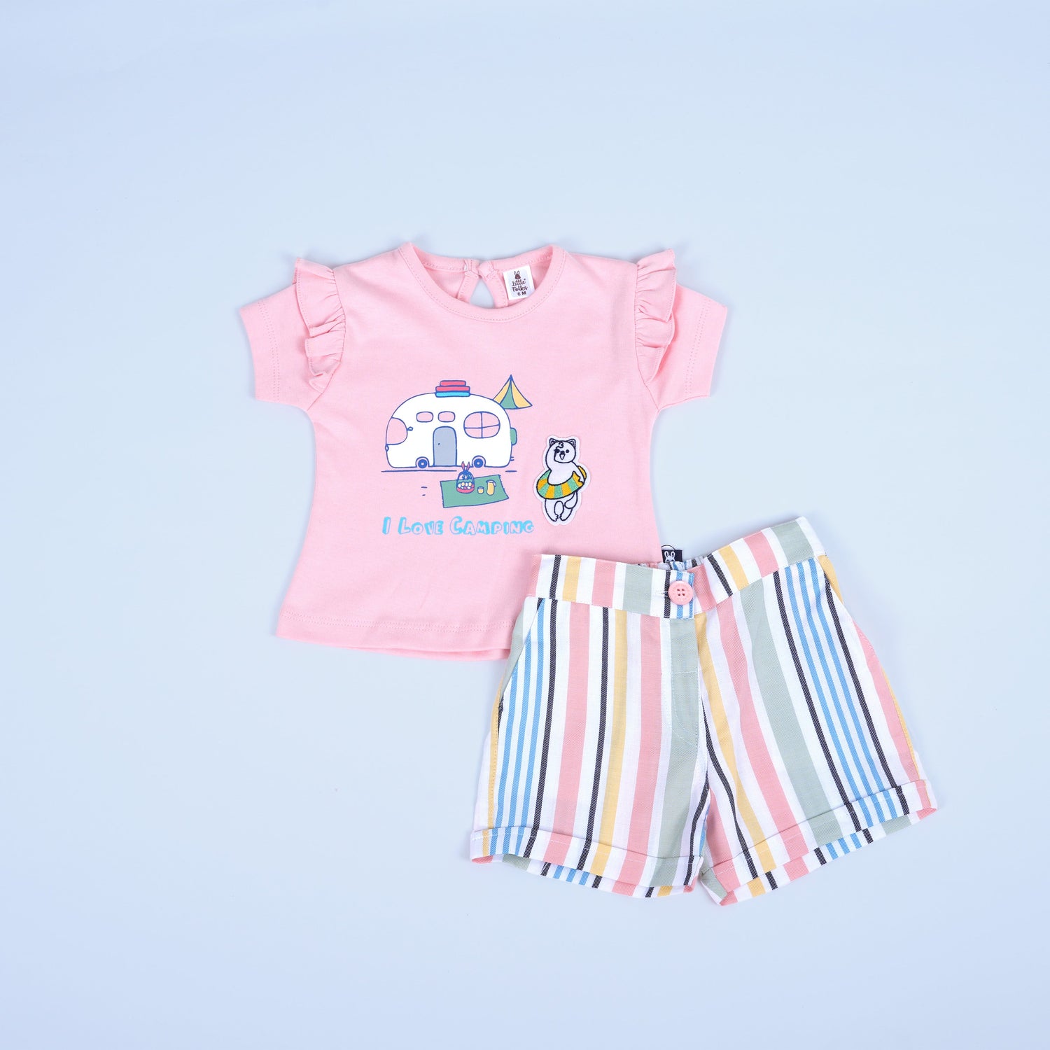 Playful Pink Top & Striped Shorts Set for Girls