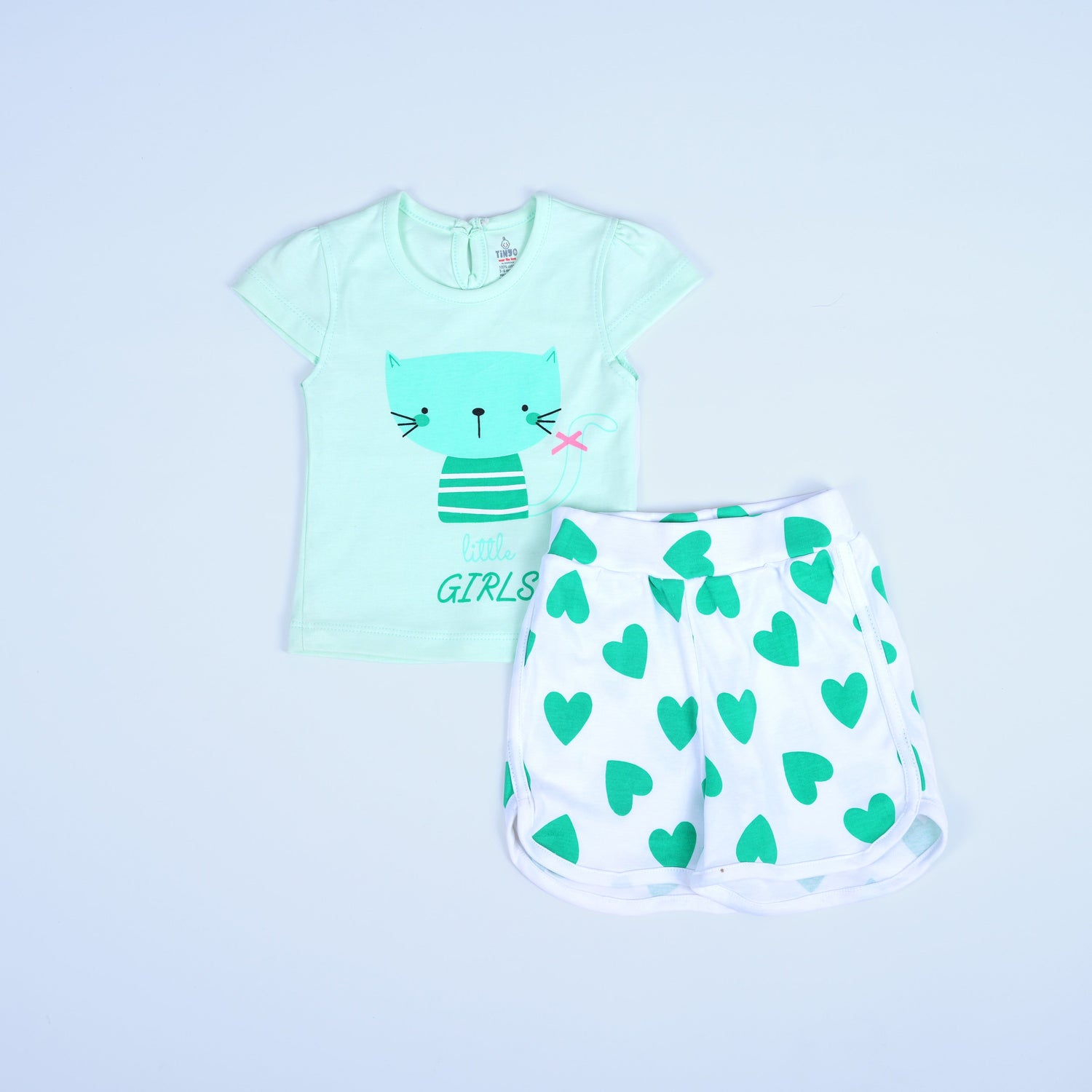 Adorable Green & White Summer Set for Baby Girls