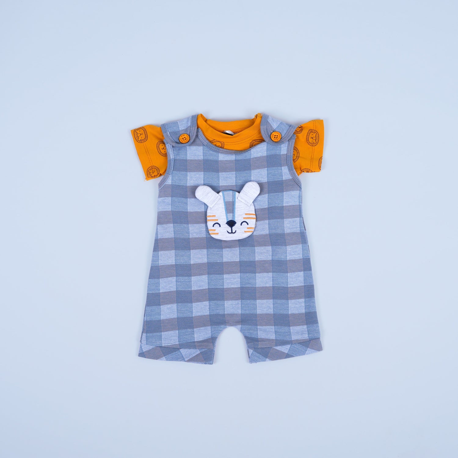 Grey Checkered Baby Romper with Bunny Applique