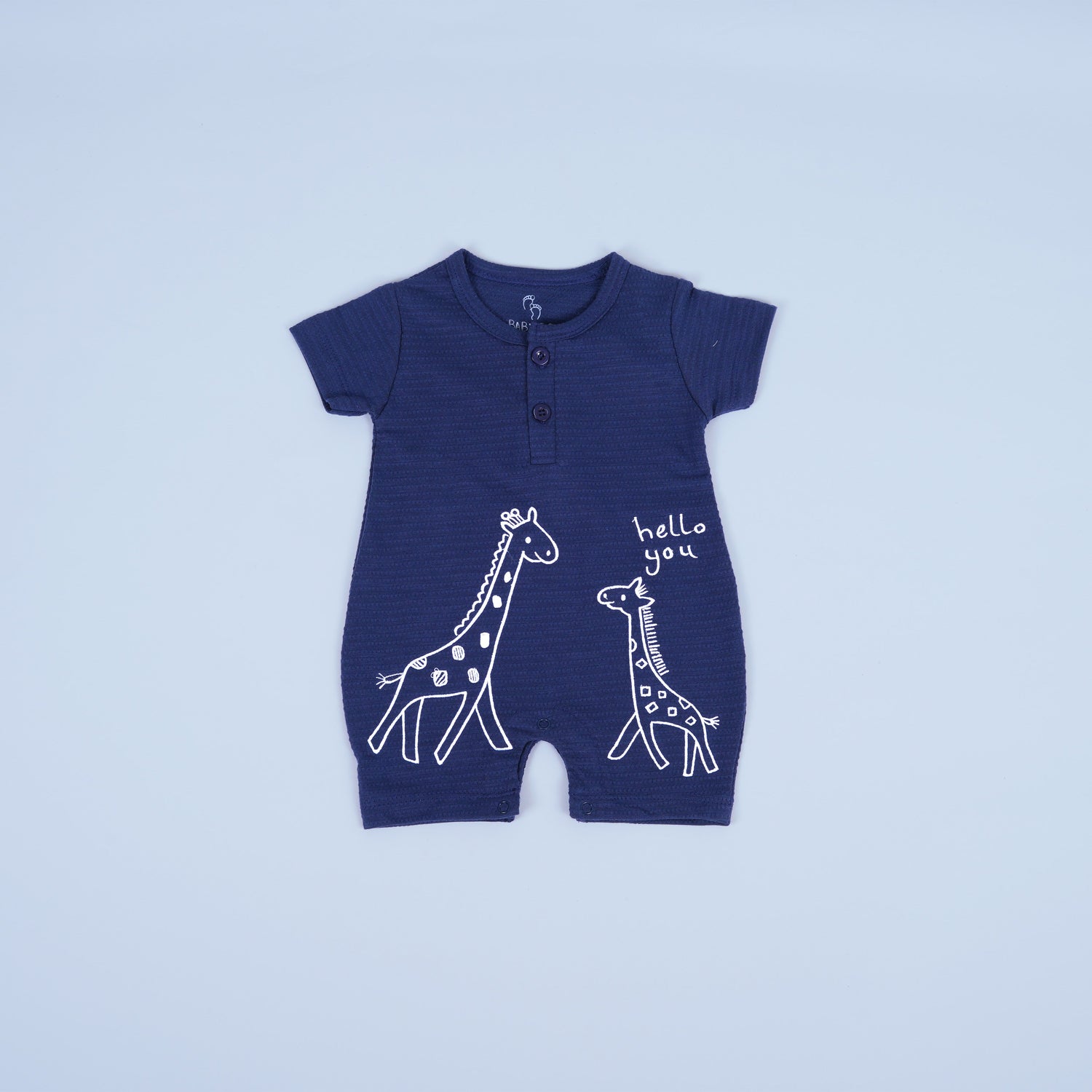 Charming Navy Blue Romper with Giraffe Print