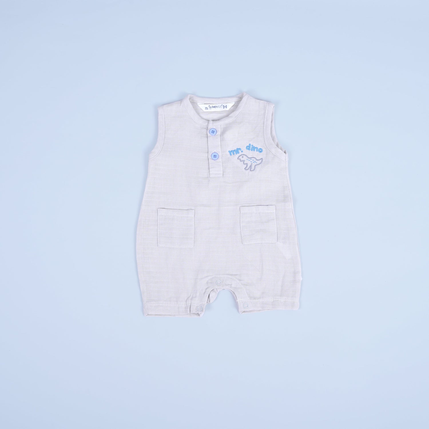 Comfy Dino Embroidered Beige Romper for Babies