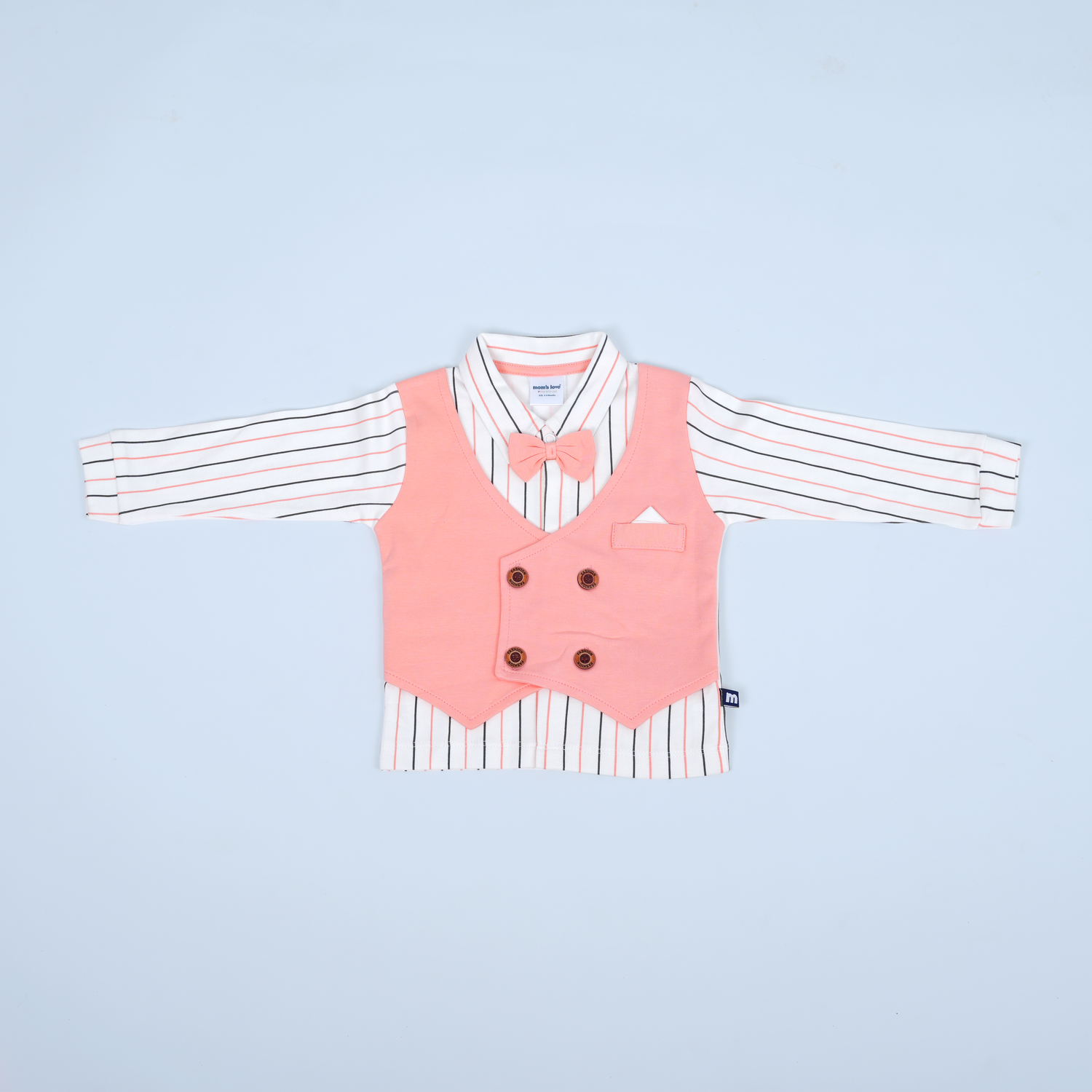 Dashing Peach Vest with Striped Shirt Set