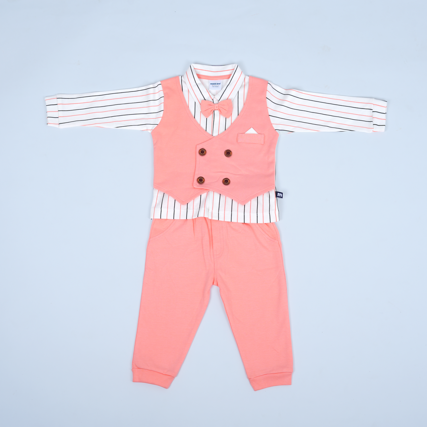 Dashing Peach Vest with Striped Shirt Set