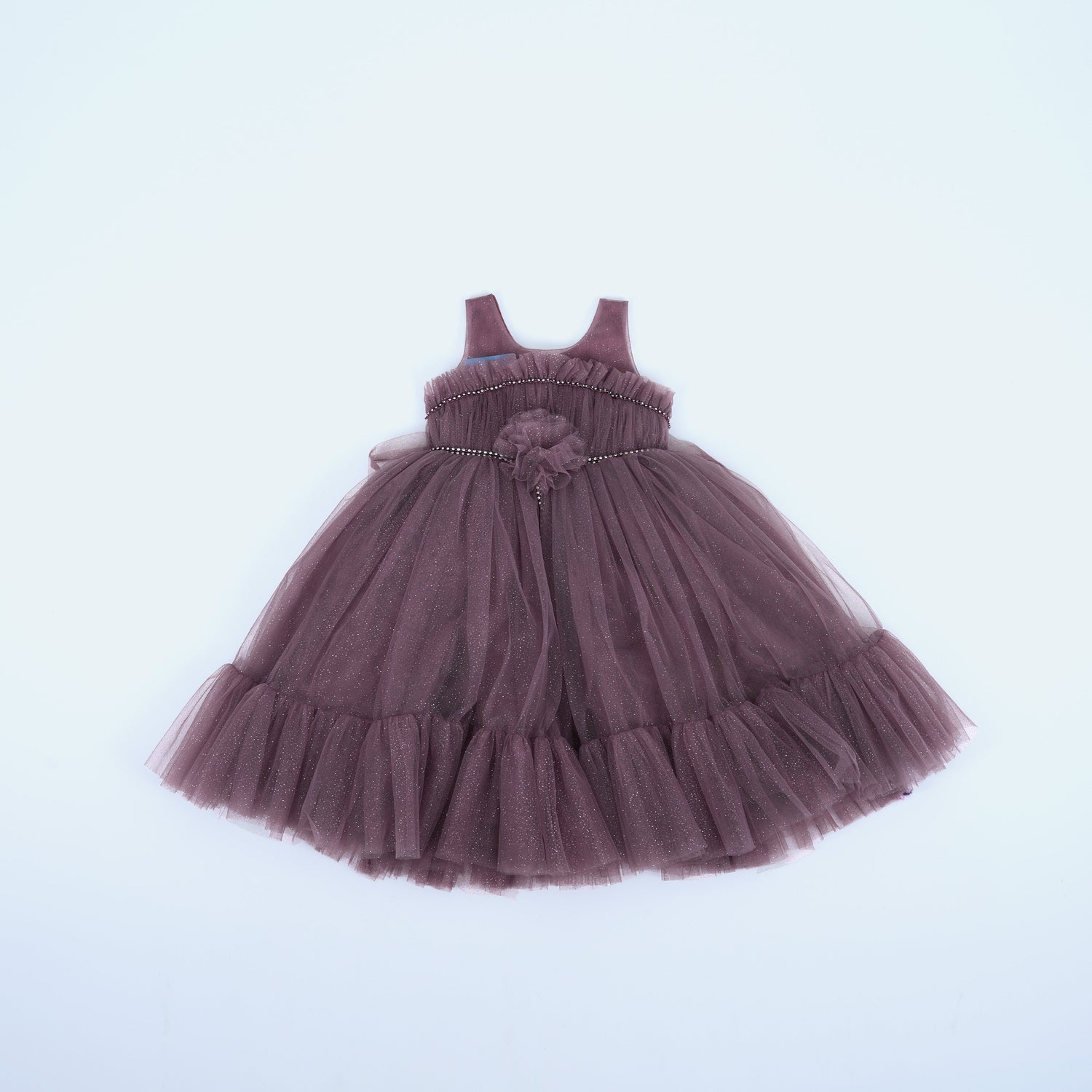 Glittery Charm: Elegant Wine Tulle Gown for Girls