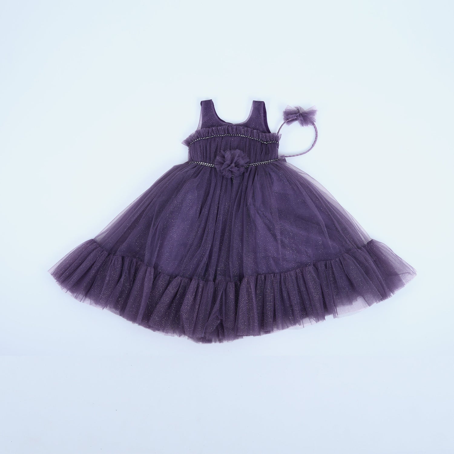 Sparkling Grace: Lavender Tulle Gown with Accessories